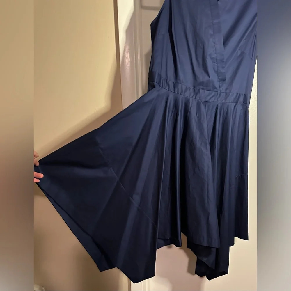 NWT Diane Von Furstenberg DVF Marlene Cotton Poplin Asymmetric Hem Dress Navy M - Picture 10 of 11